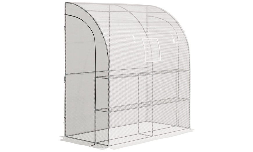 Image 2: Outsunny Walk-In Lean to Wall Greenhouse with Windows and Doors
