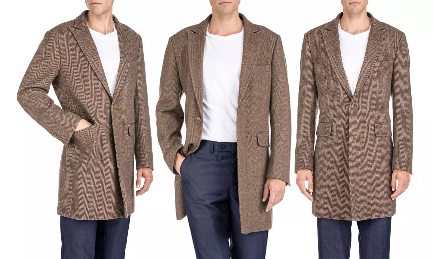 Braveman Men's Wool-Blend Herringbone Topcoat (S–3XL) - Image 5