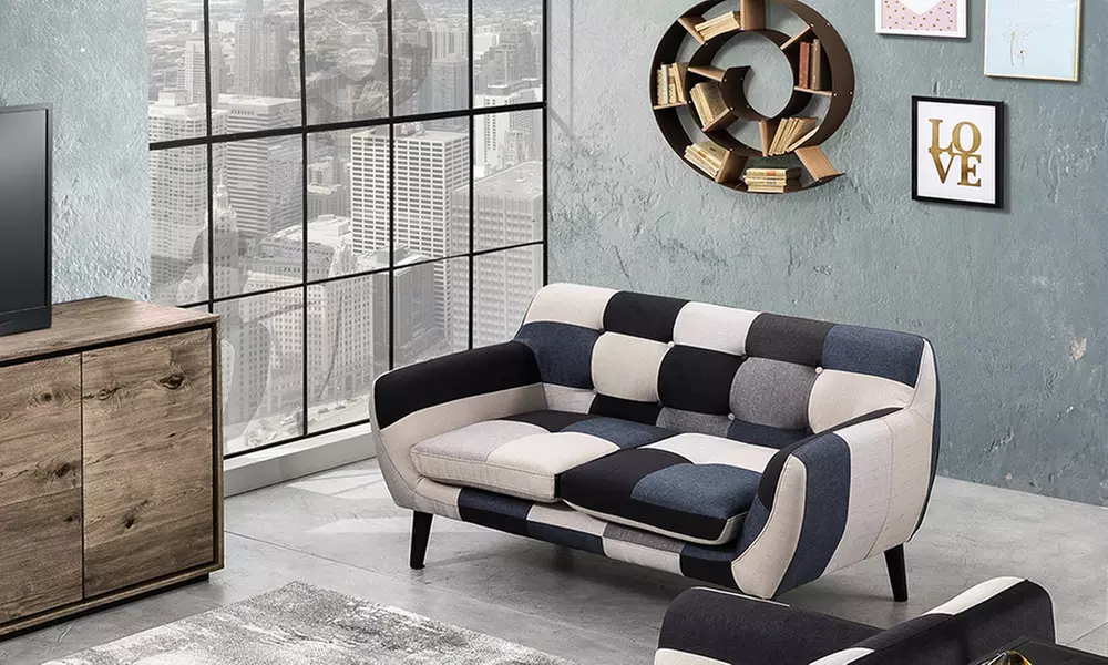 Divano da soggiorno a 3 posti Gialos con rivestimento in tessuto multicolore e spedizione gratuita - Primary Image