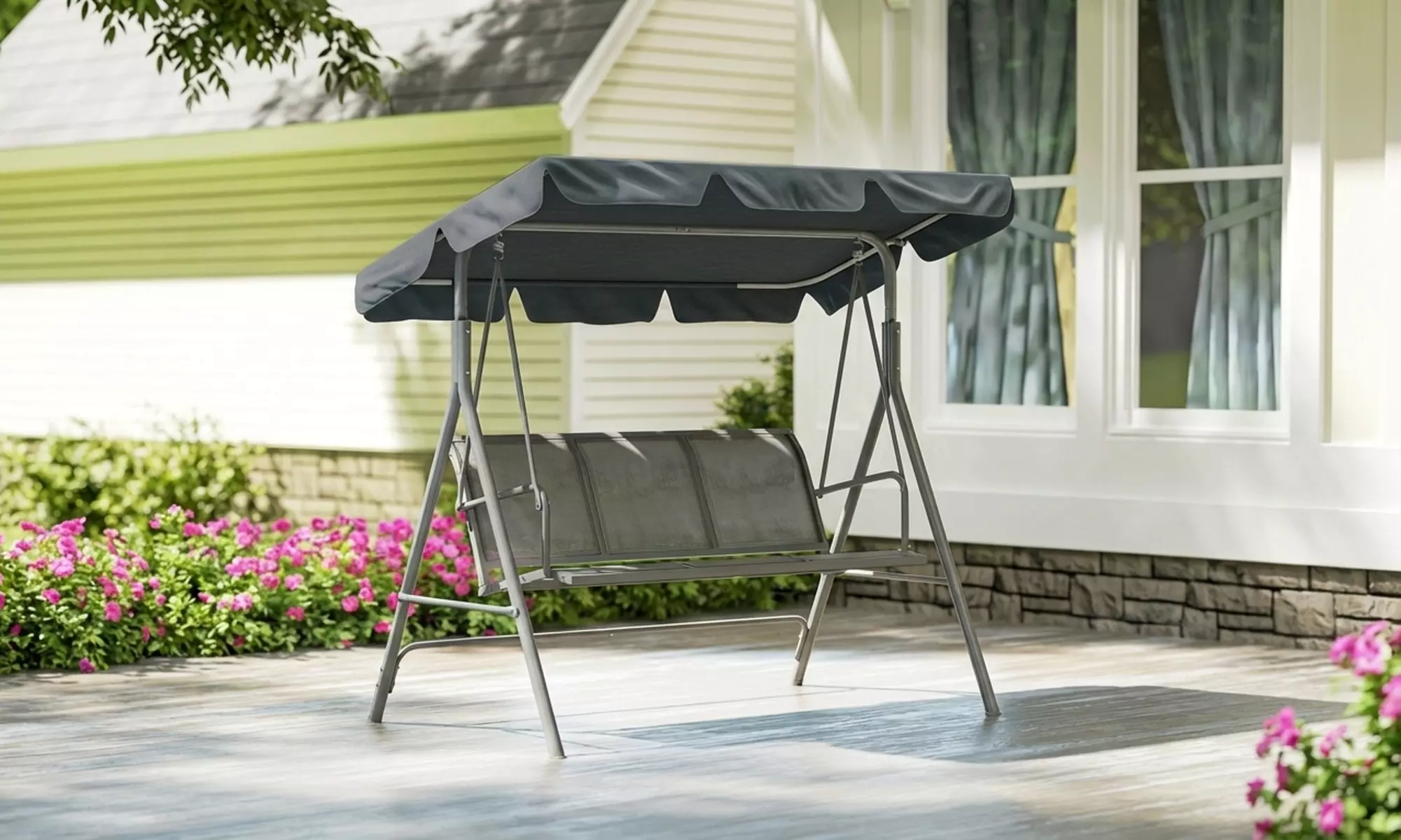 Outsunny 3-Seater Garden Swing Chair with Adjustable Canopy