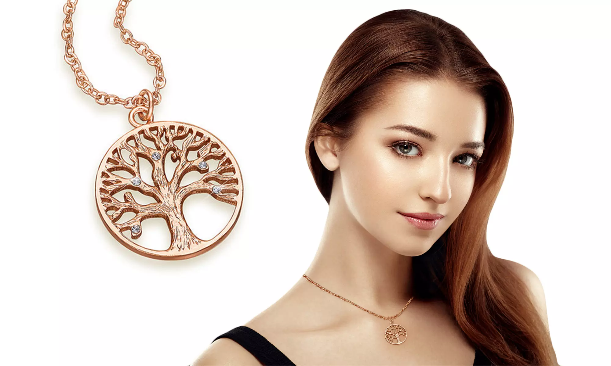 Jusqu'à 3 colliers arbre de vie The Gemseller, plaqué or 18 carats et ornés de cristaux Swarovski® - Second Medium