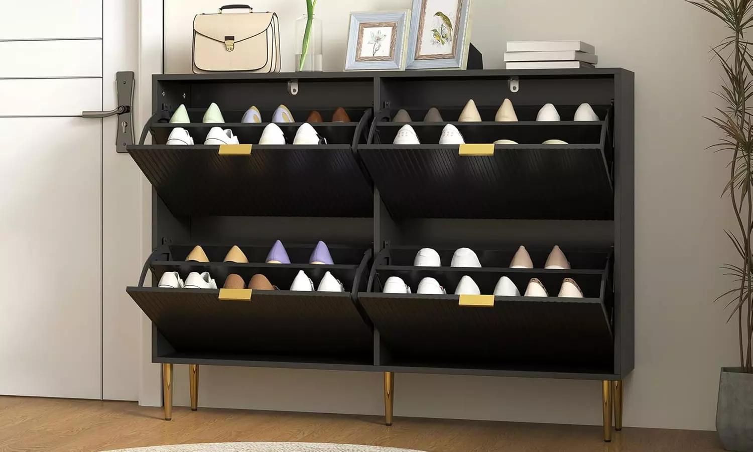 HomCom Narrow Shoe Cabinet with Four Flip Drawers