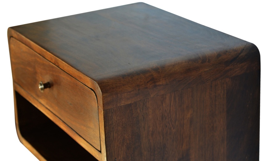 Image 4: Artisan Furniture Solid Mango Wood Chestnut Curve Floating Bedside