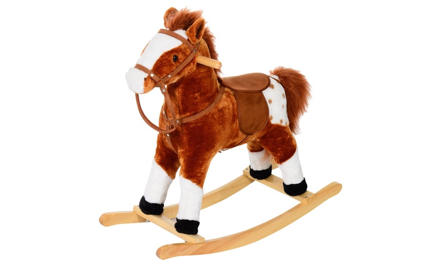 Image 8: HomCom Kids' Plush Rocking Horse with Sound Effects