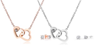 Two-Heart Necklace and Earrings Set with Crystals from Swarovski®