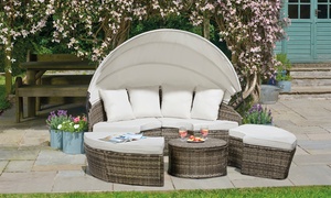 180cm Rattan Daybed with Table in Tonal Grey 