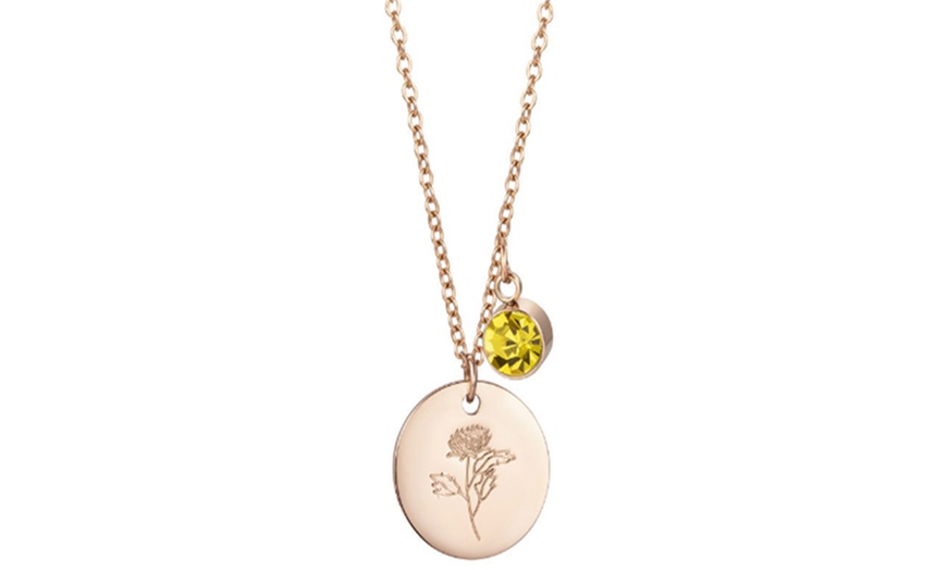 Image 12: Birth Month Flower Pendant Necklace