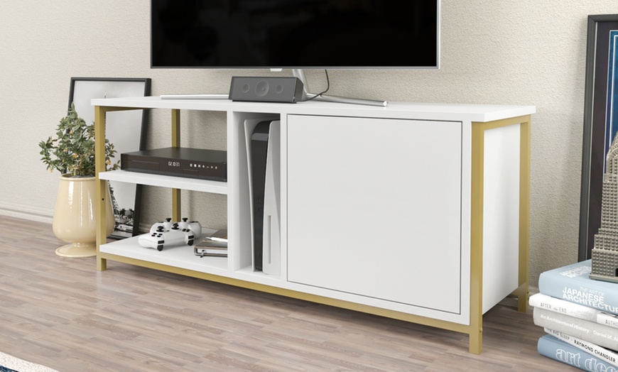 Image 21: Neola Media Television Stand with Open Shelves and Cabinet