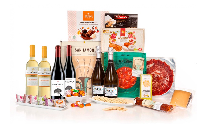 Image 1: Hamper with Iberian Meat, Manchego Cheese, Rioja, Prosecco and More