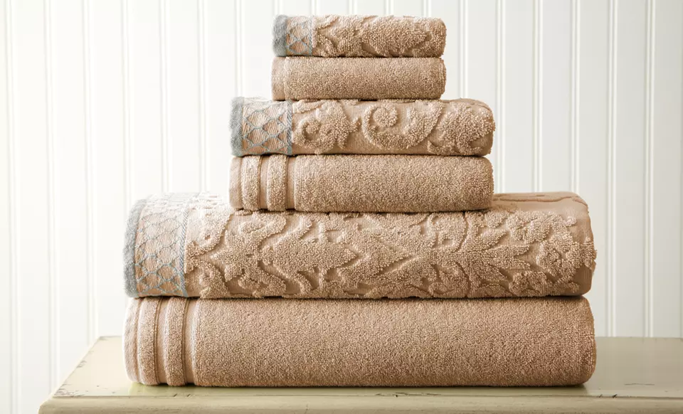 Damask Jacquard Towel Set with Embellished Border (6-Piece) - Second Medium
