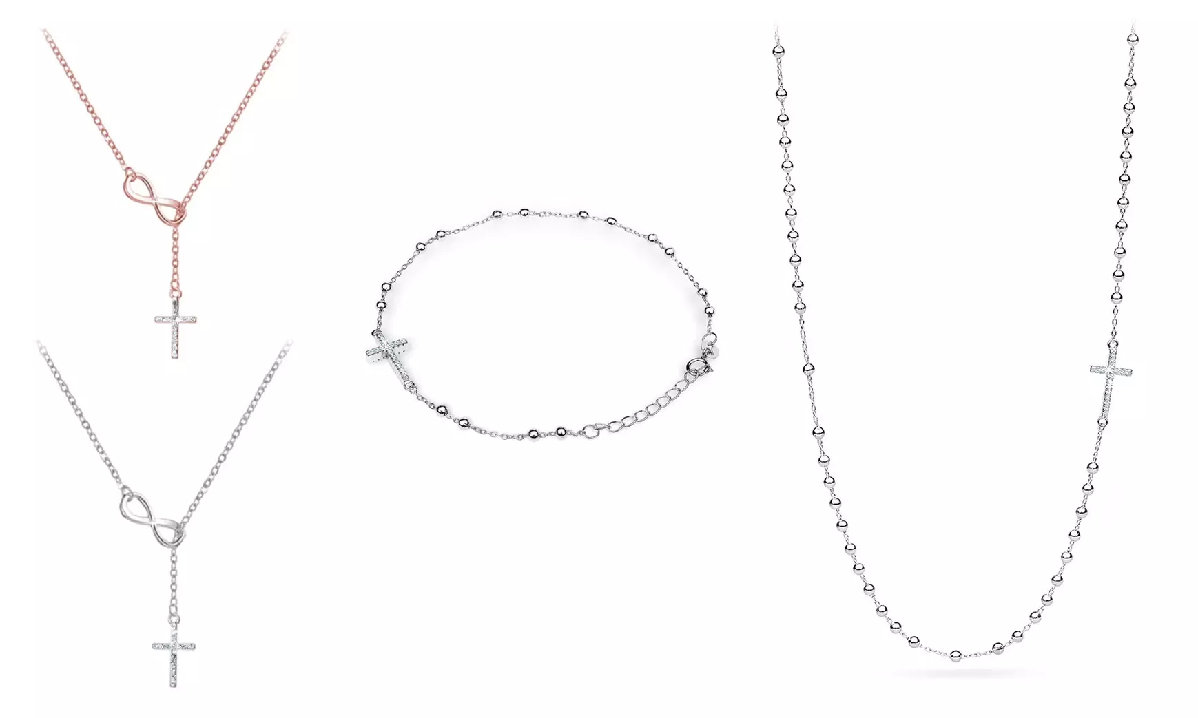 Bracciale o collana con rosario e collana con croce