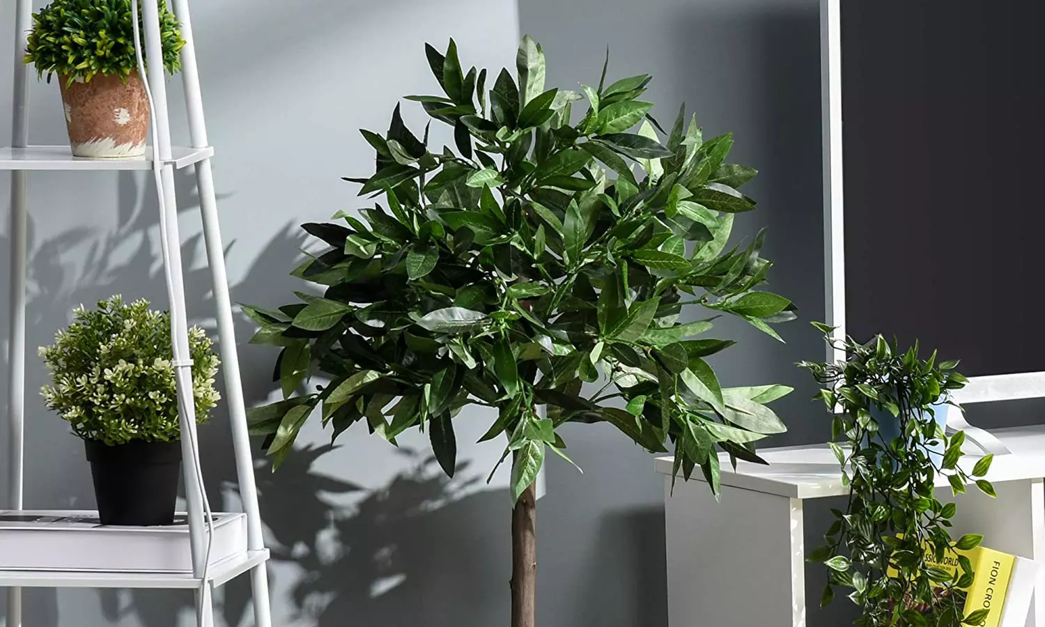 Set of Two Outsunny Bay Laurel Topiary Tree Artificial Plants with Pot - Image 6