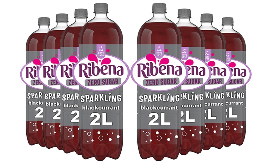 Image 1: Eight Bottles of Ribena Sparkling Zero Sugar Blackcurrant Juice 2L