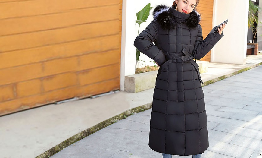 Image 3: Long Padded Coat with Hood