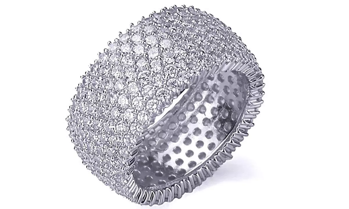 Solid Sterling Silver Cubic Zirconia Micropave Eternity Band by Mina Bloom - Primary Image