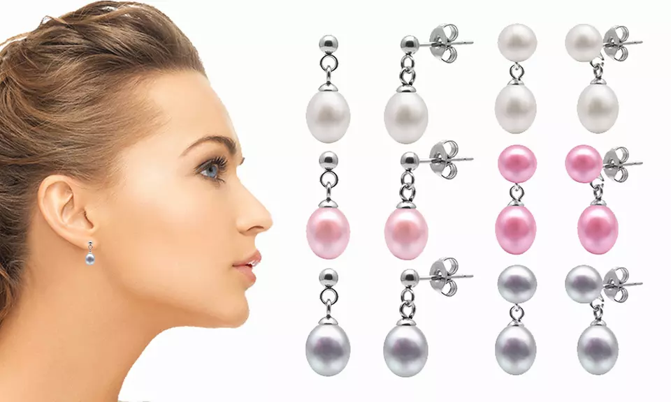 Ensemble de 3 paires de boucles d'oreilles perles d'eau douce en forme de gouttes d’eau de 8 ou 9 mm - Primary Image