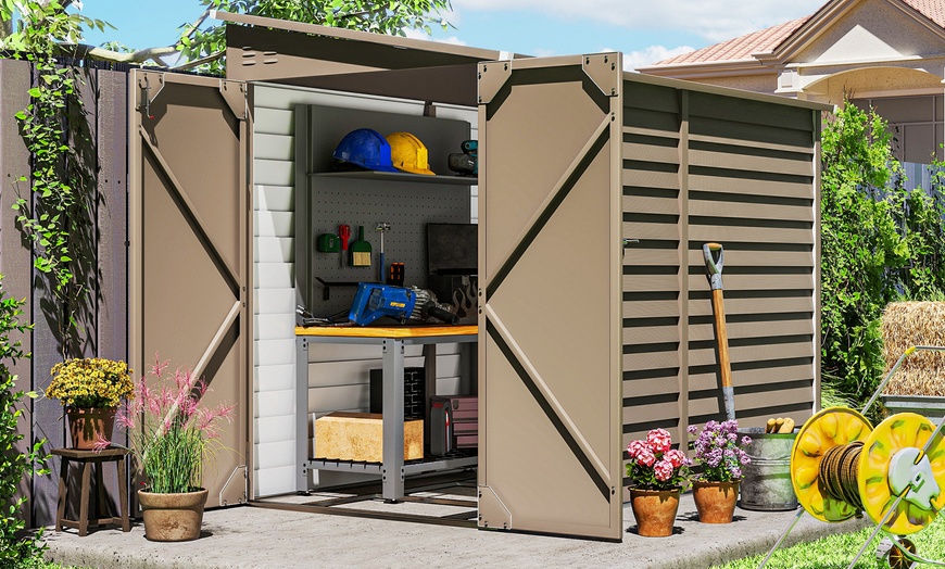 Image 1: Outsunny Galvanised Metal Garden Shed with Foundation Kit 5ft x 9ft 