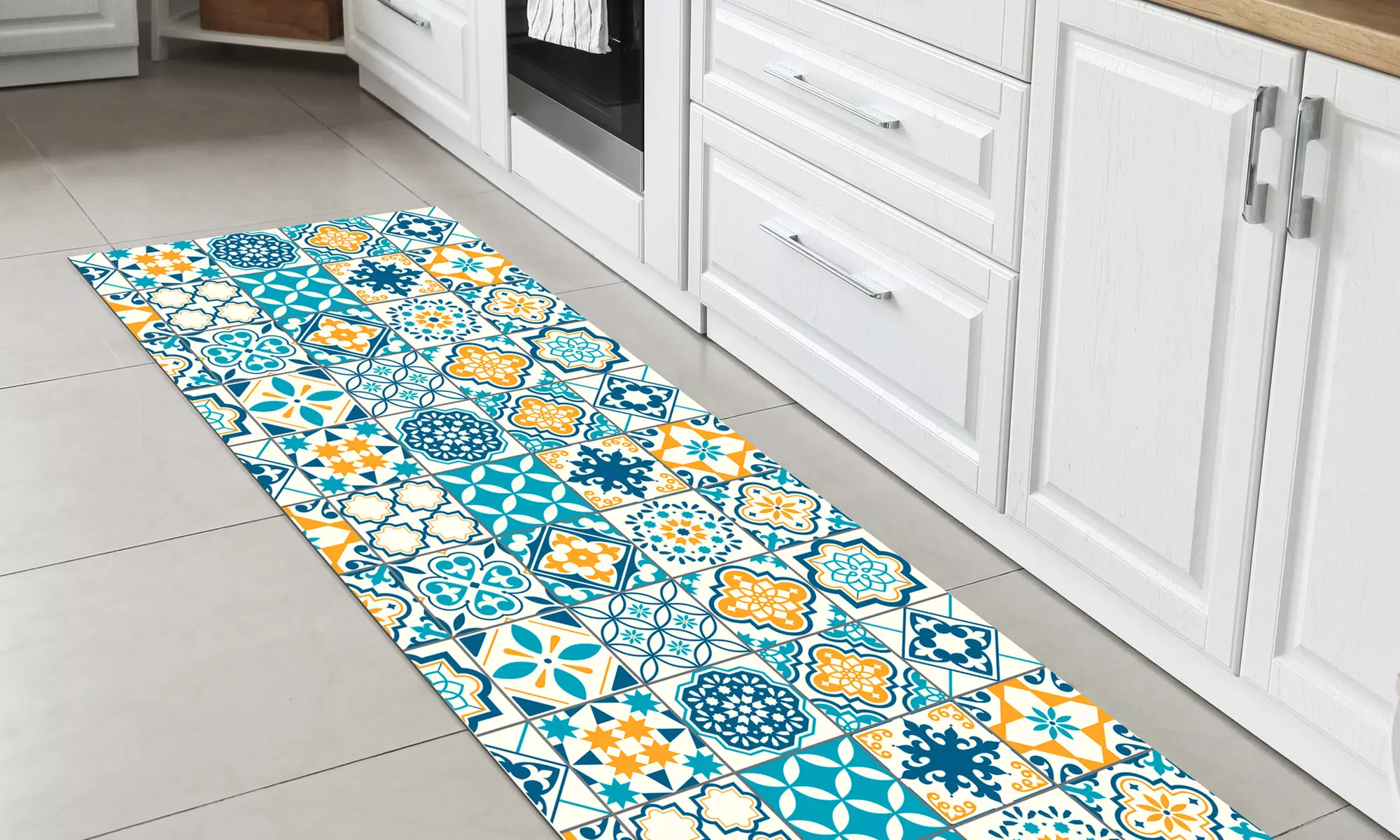 Alfombra de cocina con diseño de azulejos y reverso antideslizante