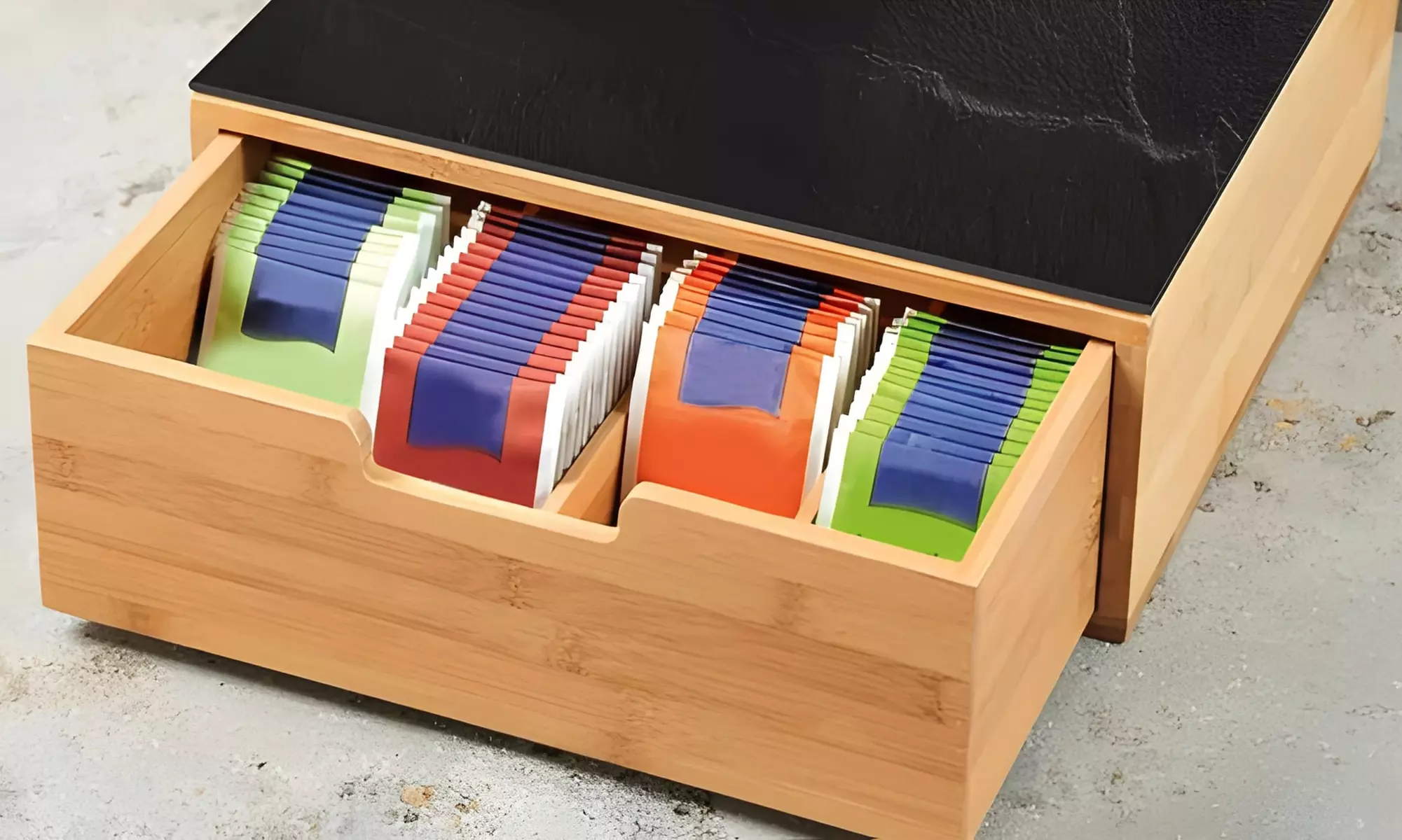 Organisateur de dosettes en bambou et verre trempé, 4 compartiments séparés pour un rangement pratique - Image 7