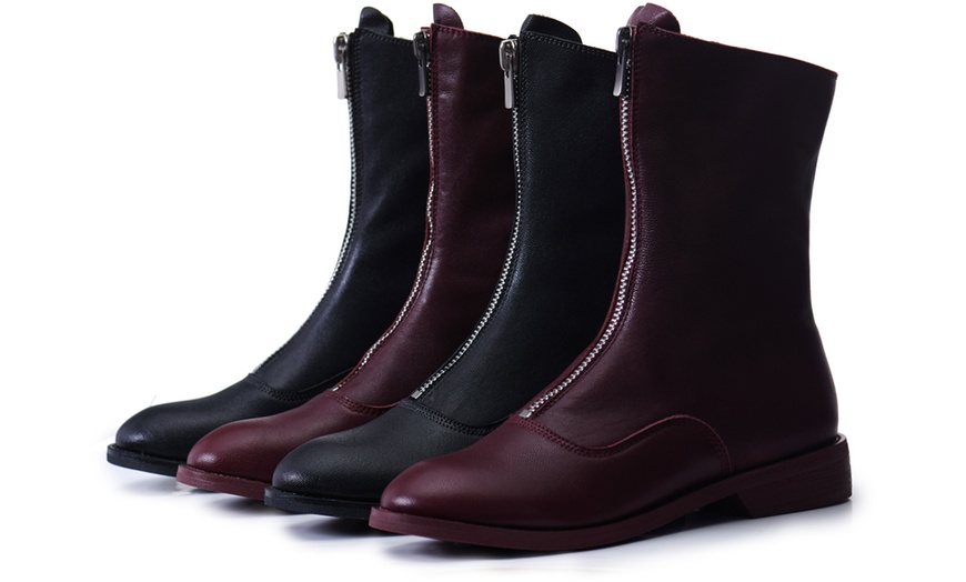 Image 3: Leather Zip Sheepskin Boots