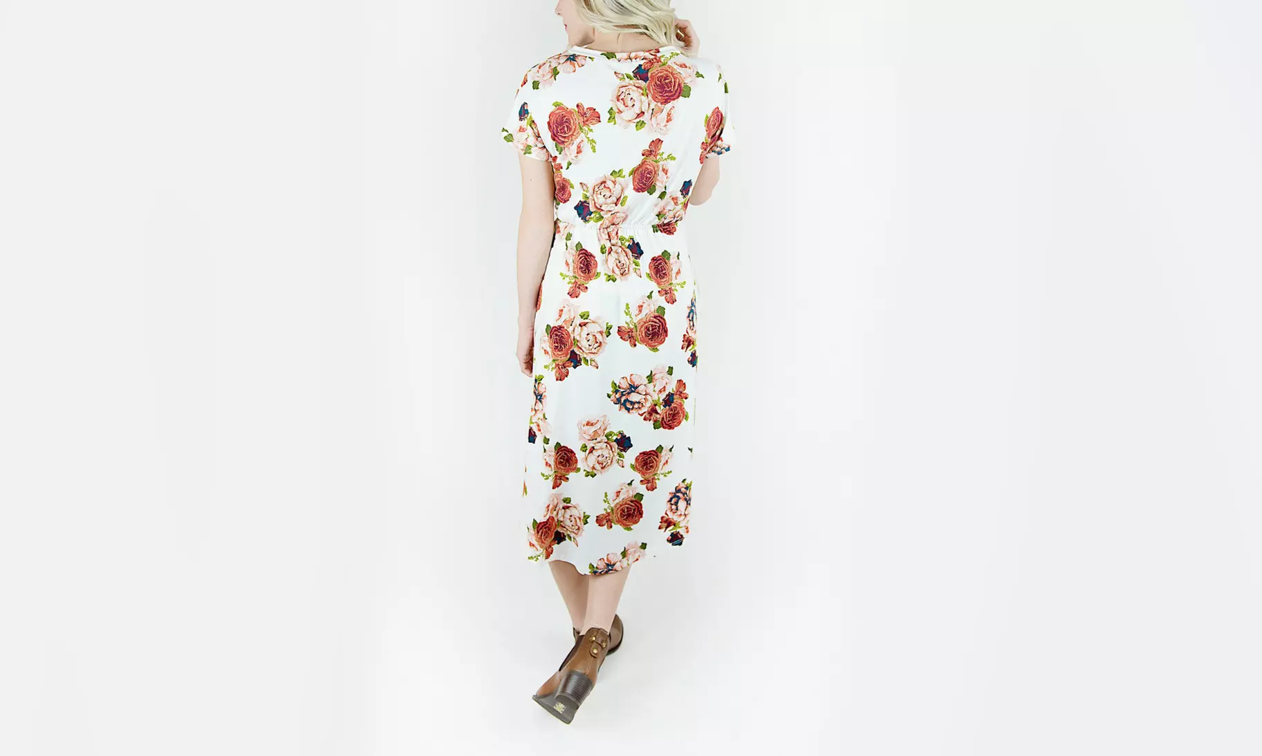 Women's Floral Gathered-Waist Dress with Pockets - Second Medium