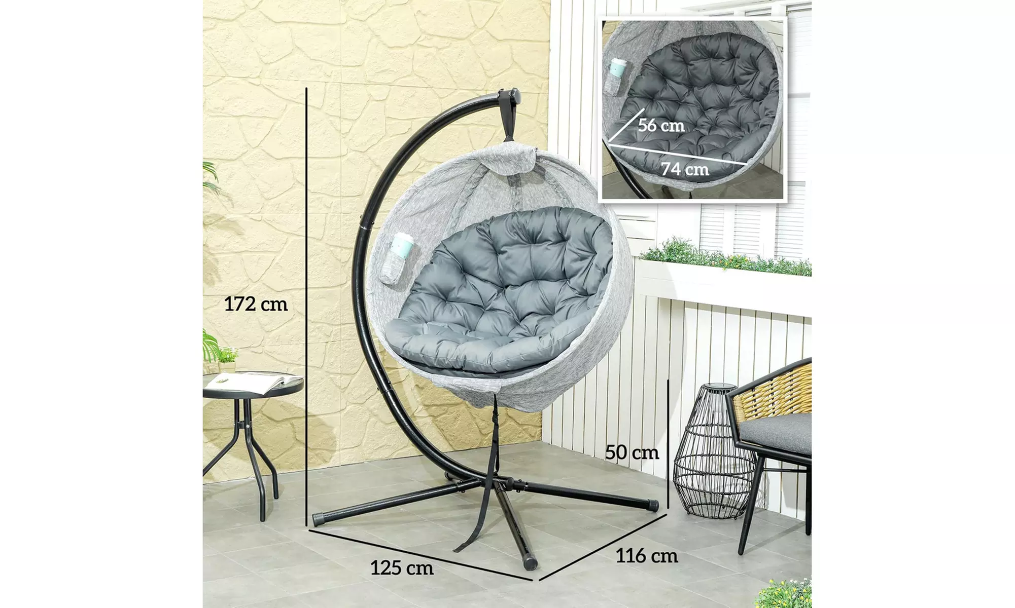 Outsunny Outdoor Egg Swing Chair with Cushion and Cup Holder