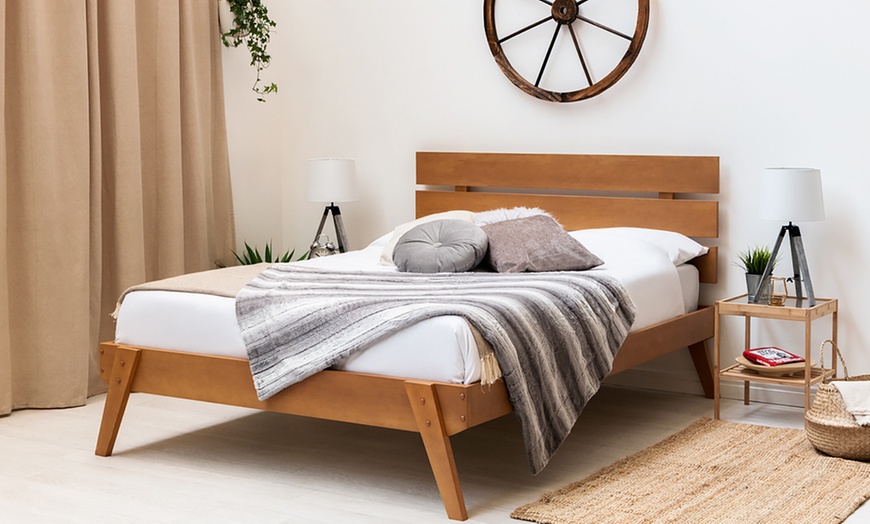 Oak Nordic-Style Wooden Bed Frame | Groupon