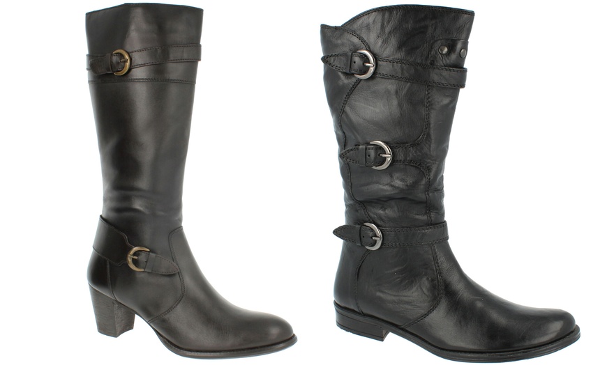 Image 1: Mid-Calf Leather Boots