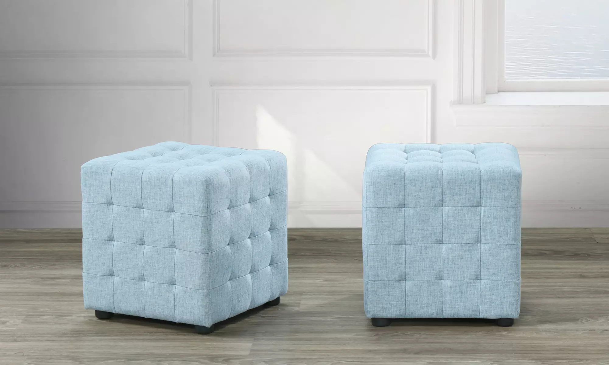 Baxton Studio Ava Tufted Cube Ottomans (2-Pack). Multiple Colors Available. - Second Medium