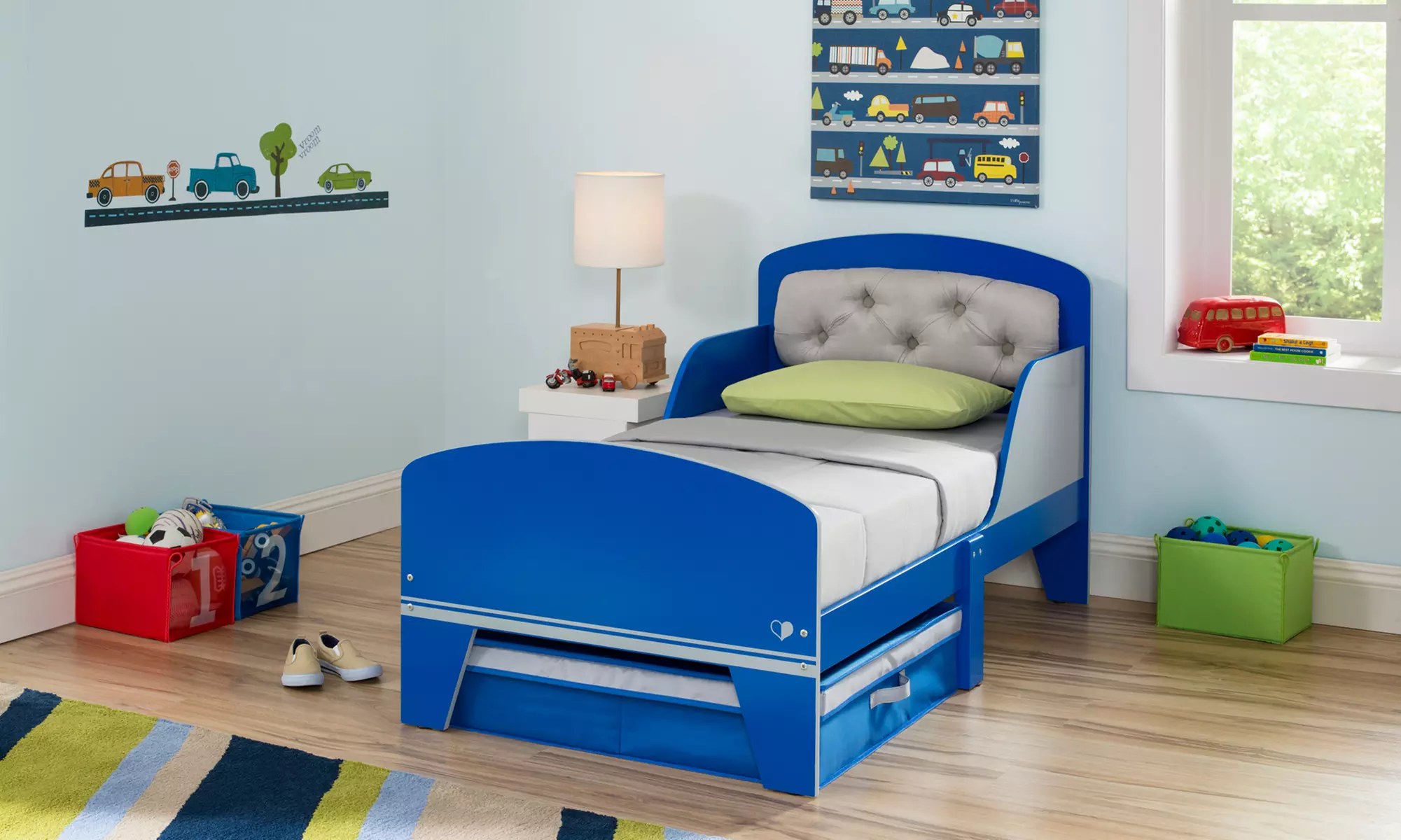 Delta Children Jack and Jill Toddler Bed with Upholstered Headboard - Primary Image