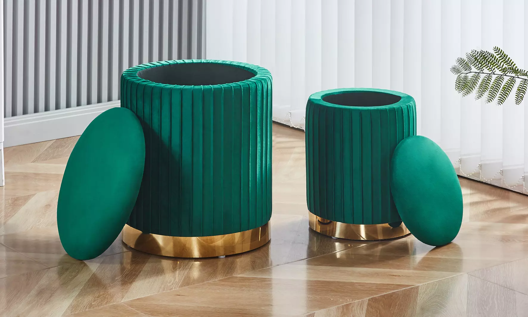 Set 2 velvet opberg-poefen