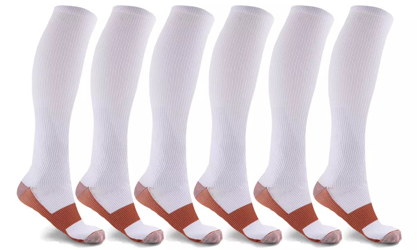 XTF Copper-Infused Knee-High Compression Socks Collection for Men and Women (6 Pairs) - Second Medium