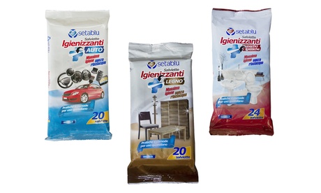 3 o 5 confezioni di salviette igienizzanti per legno, auto o superfici igieniche