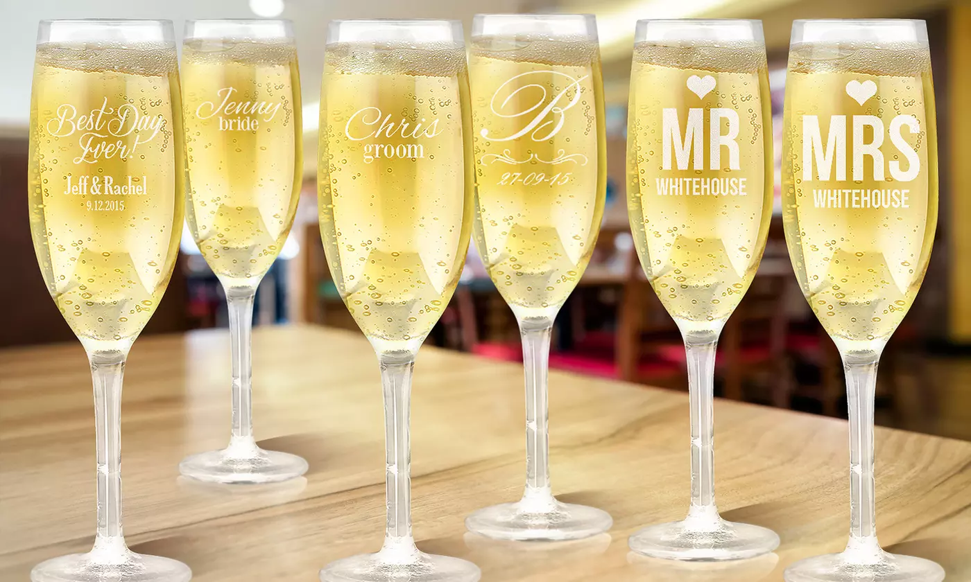 One, Two, Four, or Eight Personalized Champagne Glasses from Fabness (Up to 68% Off) - Primary Image
