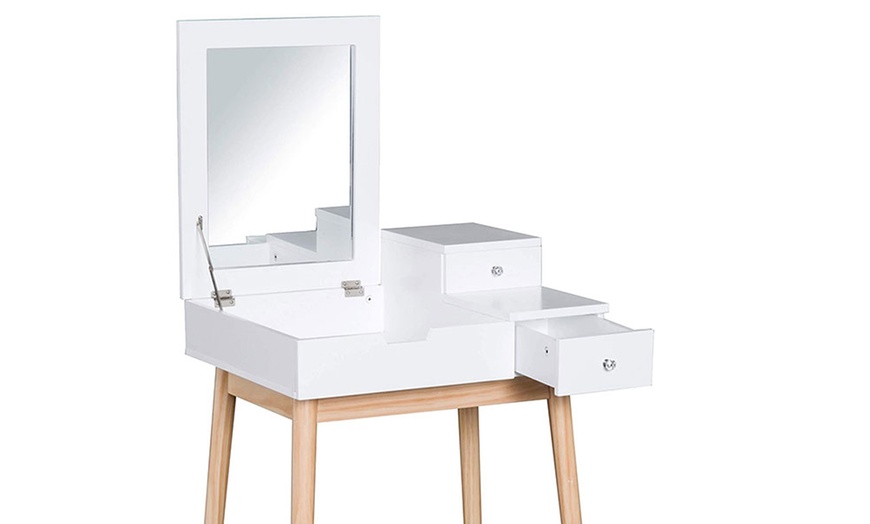 Image 6: HomCom Dressing Table with Desk Flip-up Mirror