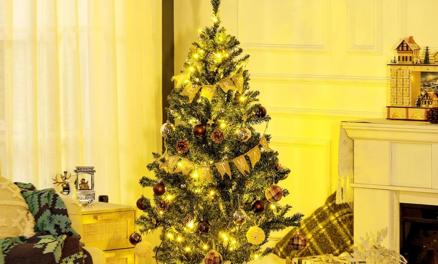 Image 5: HomCom 5ft Artificial Prelit Christmas Trees Holiday Decor