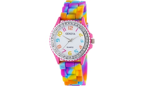 Orologio da donna Geneva Rainbow, con cristalli e movimento al quarzo