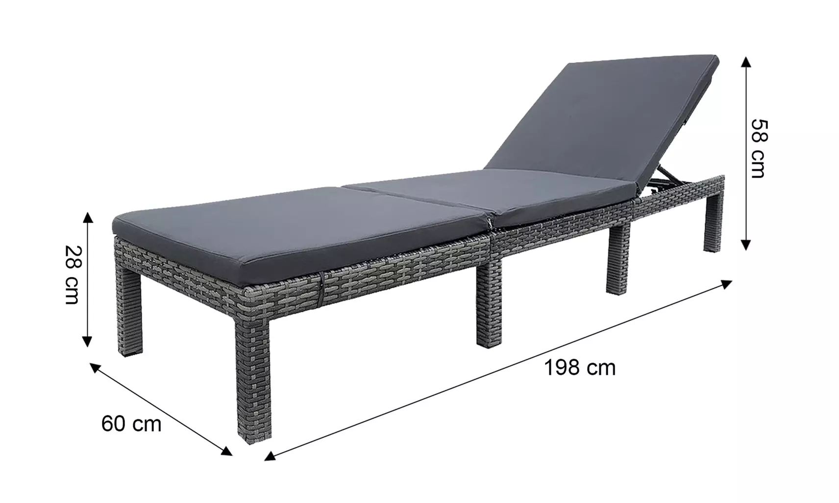 Grey Rattan-Effect Adjustable Sun Lounger with Cushion