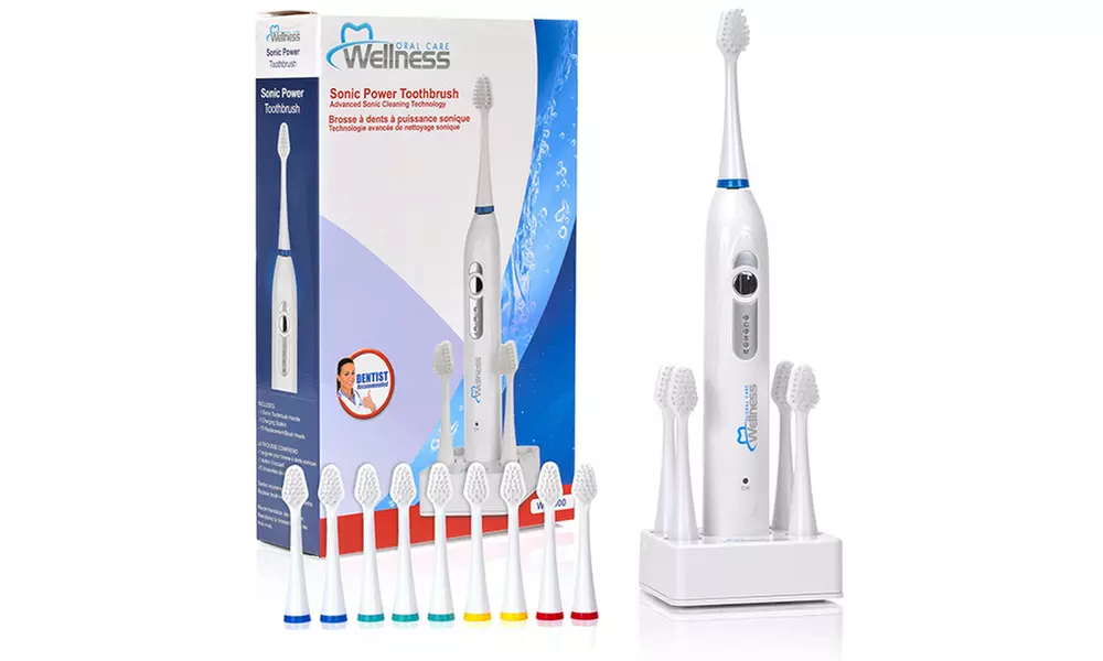 Wellness WE2000 Rechargeable Sonic Electric Toothbrush with Charging Dock and 10 Heads - Primary Image