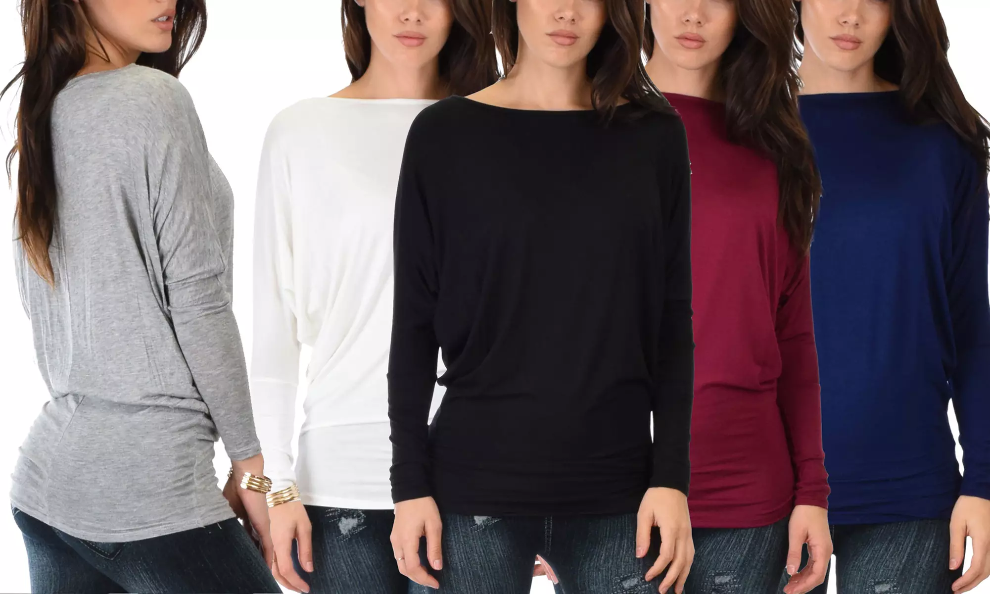 Lyss Loo Basic Instincts Women's Long-Sleeve Dolman Tunic Top. Plus Sizes Available. Single or 3-Pack. - Primary Image