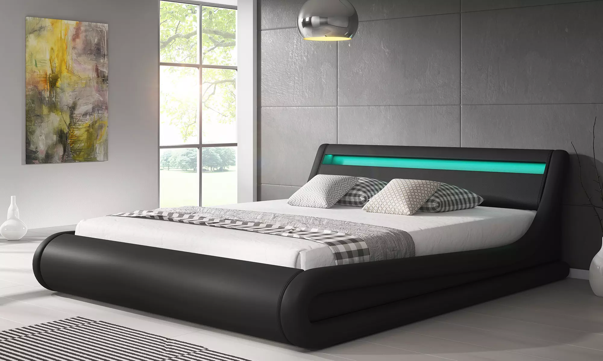 Luxus Designer LED-Polsterbett mit Bettkasten in Schwarz oder Weiß und Größe nach Wahl - Primary Image