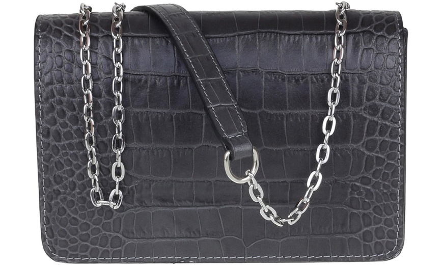 Image 17: Croc Print Leather Shoulder Bag