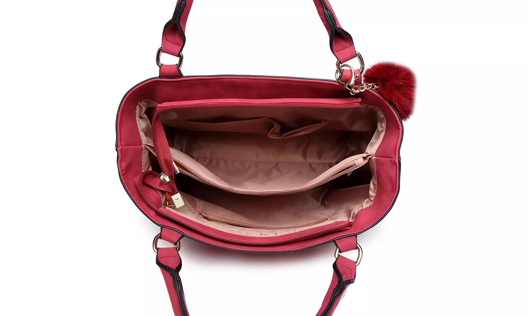 Borsa in pelle sintetica con portachiavi pom pom, disponibile in 3 colori - Image 7