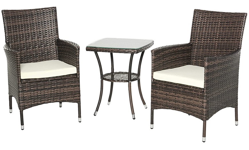 Image 1: Outsunny Three-Piece Outdoor Rattan-Effect Bistro Set 