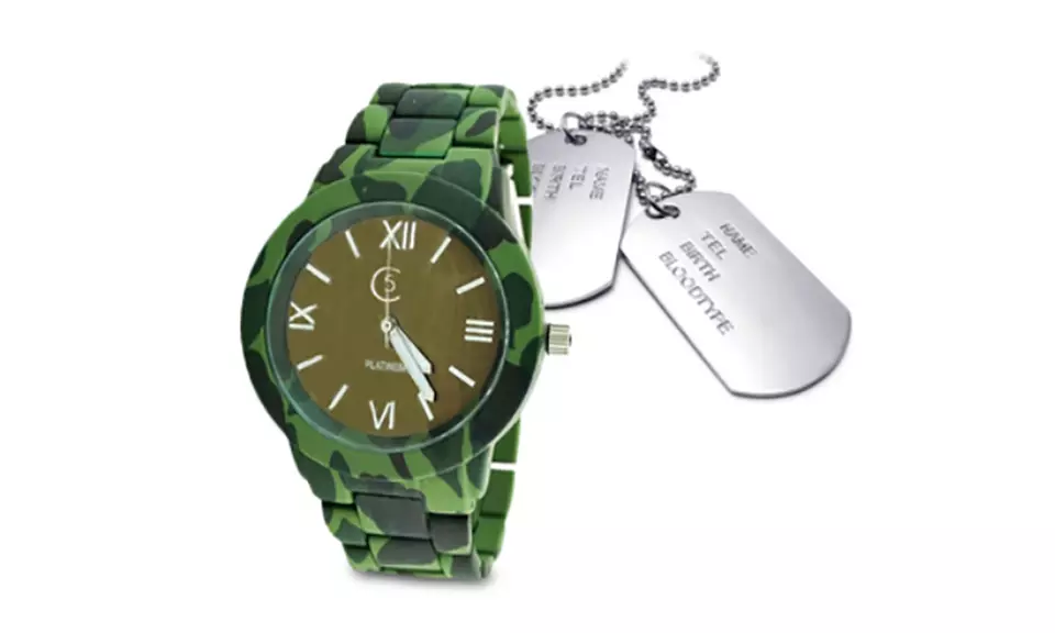Montre de camouflage et/ou collier avec pendentif plaque militaire, alliage de zinc - Primary Image