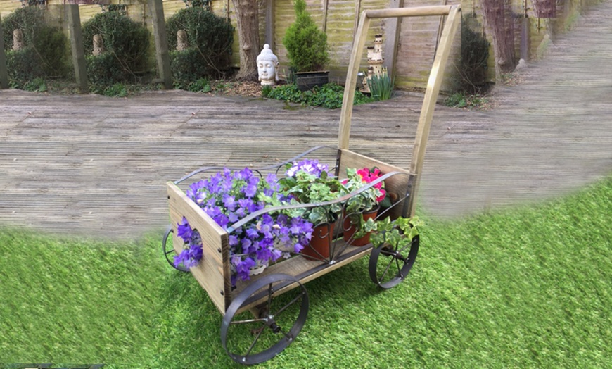 Image 1: Wooden Cart Planter