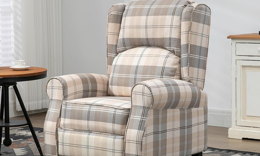 Image 1: HomCom Check Recliner Armchair