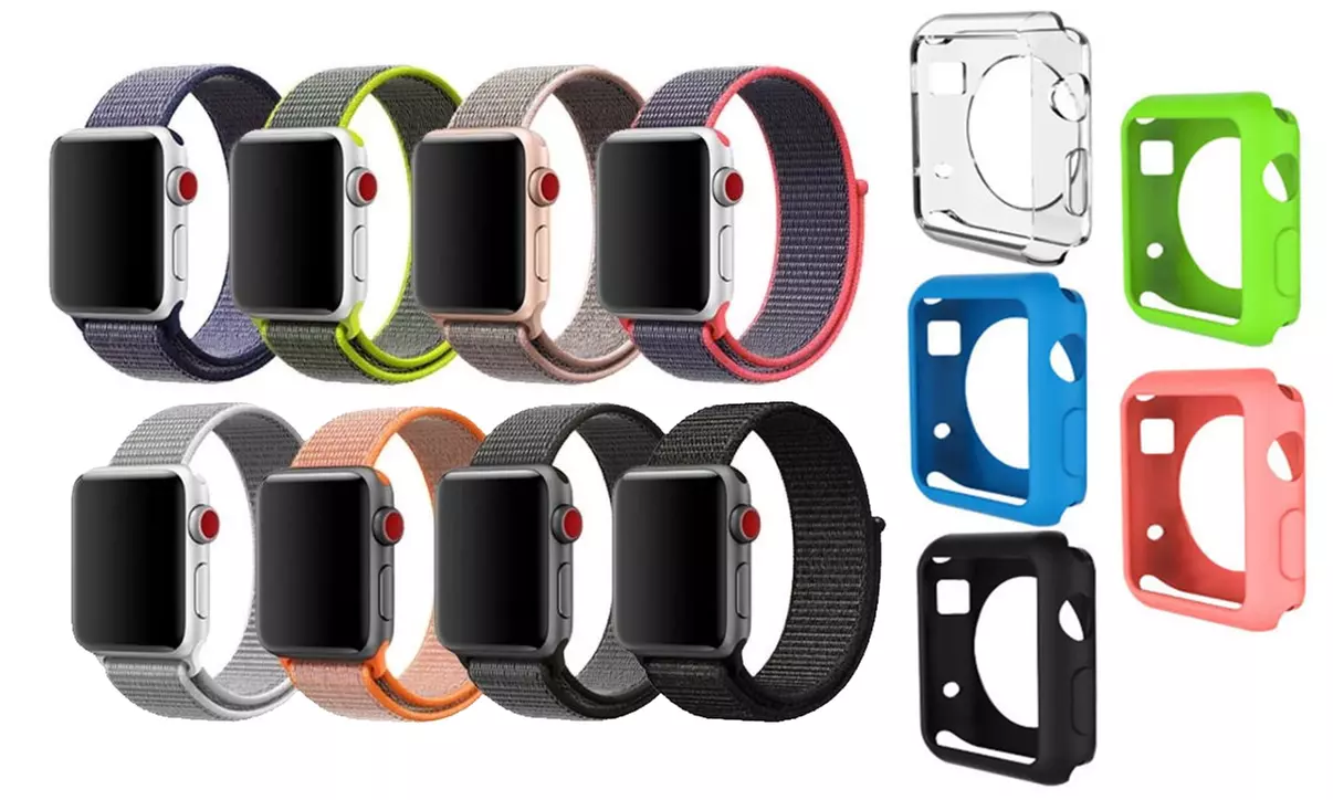 Waloo Nylon Sports Band with 5 Gel Cases Gift Set for Apple Watch Series 1, 2, and 3 - Primary Image