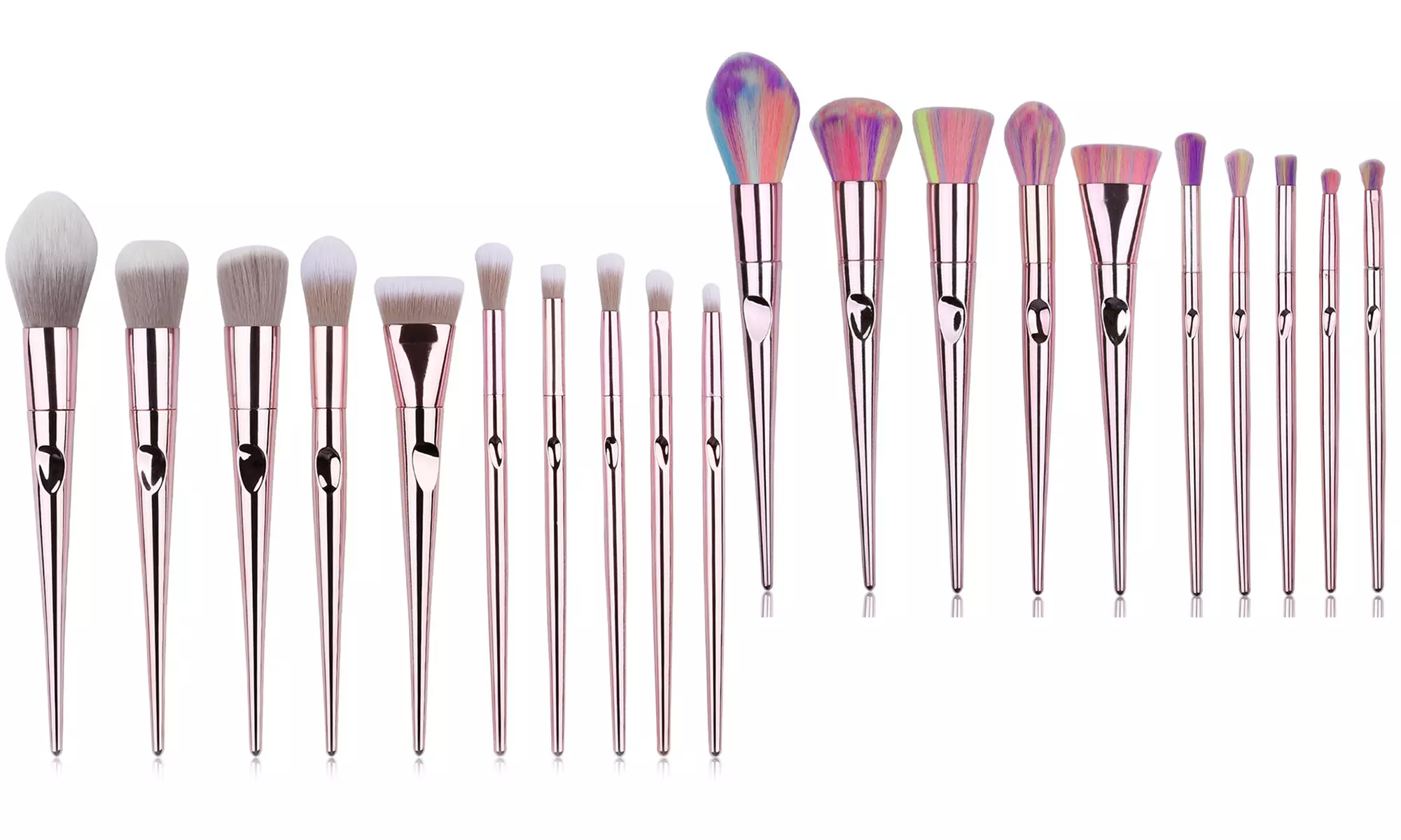 1 ou 2 sets de 10 pinceaux de maquillage Rose Gold effet chromé - Primary Image