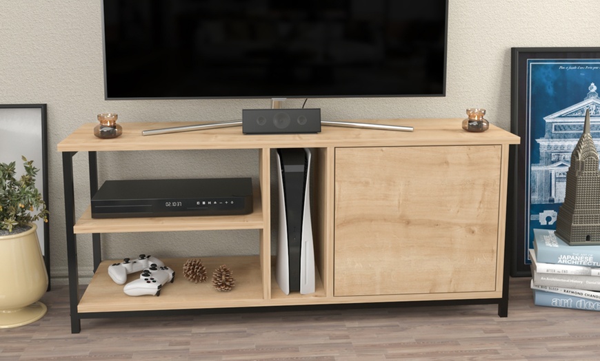 Image 4: Neola Media Television Stand with Open Shelves and Cabinet